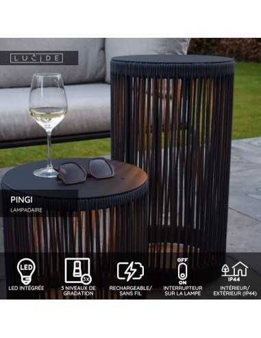 Lucide - Pingi - Lampadaire autonome noir - rechargeable USB