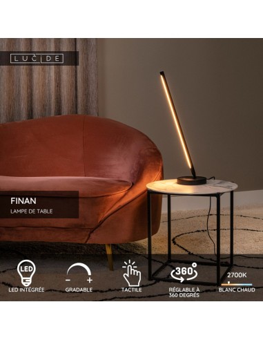 Finan  de Lucide - Lampe de table rotative dimmable 3 steps noire - détails techniques