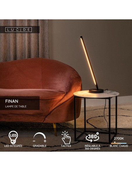Finan  de Lucide - Lampe de table rotative dimmable 3 steps noire - détails techniques
