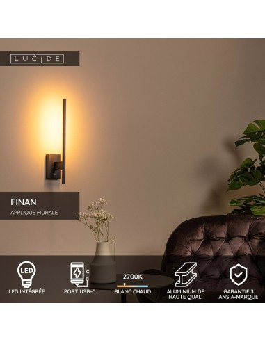 Finan  de Lucide - Applique murale rotative + port USB noire - détails techniques
