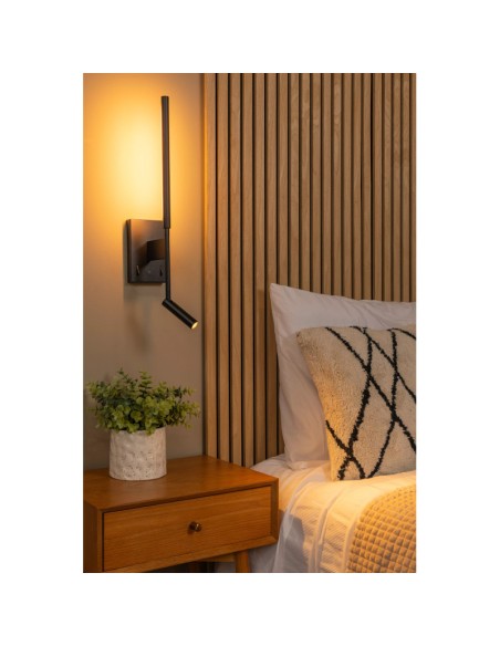 Finan - Applique murale rotative + port USB + liseuse noire - Lucide