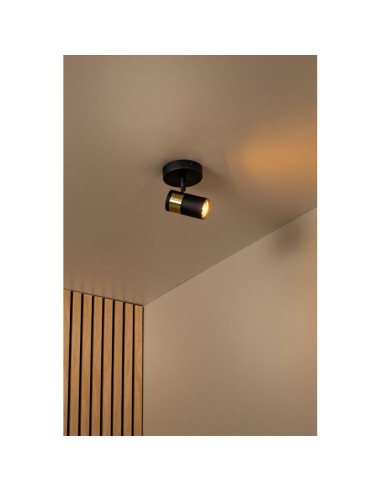 Gorik de  Lucide - Plafonnier orientable 1xGU10 noir Mat / Laiton - pivotant et inclinable