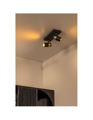 Gorik  de Lucide -  Plafonnier orientable ou applique murale 2xGU10 noir Mat / Laiton