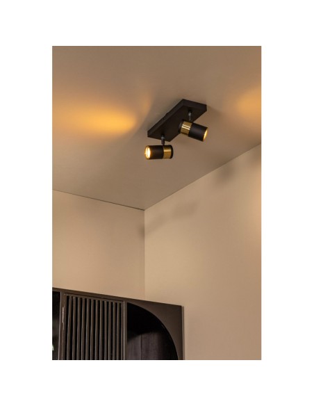 Gorik  de Lucide -  Plafonnier orientable ou applique murale 2xGU10 noir Mat / Laiton