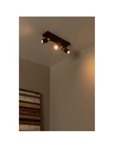 Gorik de Lucide - Plafonnier orientable ou applique murale 3xGU10 noir Mat / Laiton