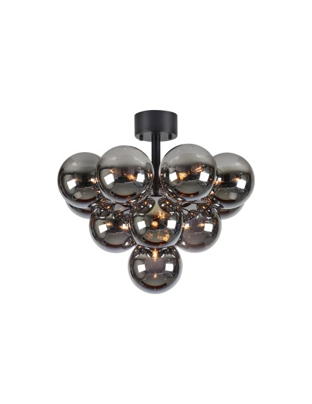 Plafonnier avec 13 globes G9 en verre fumé, noir intérieur | Markslöjd