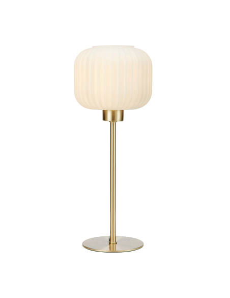 Lampe de Table E14, 40W max, abat-jour verre blanc, laiton brossé – Markslöjd – Sober  | Markslöjd