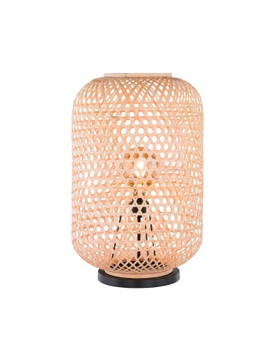 Lampadaire Calla FH Lighting avec abat-jour en bambou naturel et structure métal noir mat