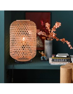 Lampadaire Calla FH Lighting avec abat-jour en bambou naturel et structure métal noir mat 2