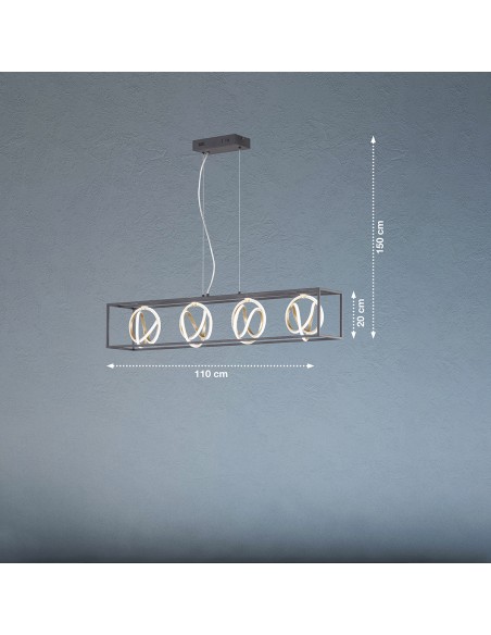 Suspension LED Gisi installée dans un salon moderne avec lumière réglable