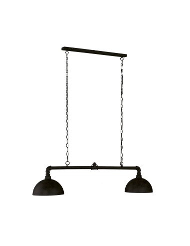 Suspension Leitung noire industrielle avec intérieur doré et 2 ampoules E27