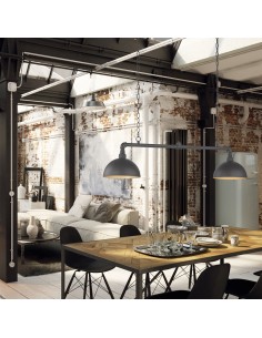 Suspension Leitung noire industrielle avec intérieur doré et 2 ampoules E27 2