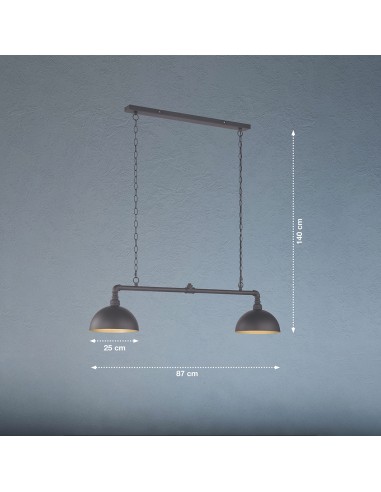 Suspension Leitung métal noir sable avec lumière chaude intérieur doré