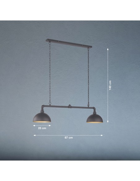 Suspension Leitung métal noir sable avec lumière chaude intérieur doré