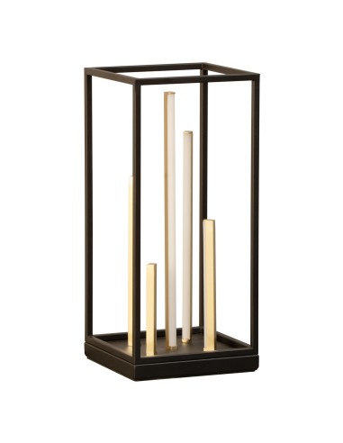 Lampe de table LED Grid noire sable avec détails dorés et LED intégrée