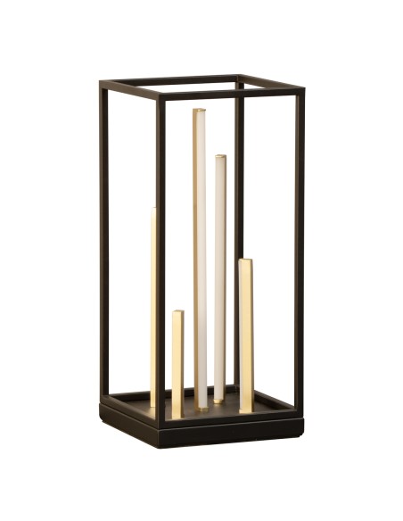 Lampe de table LED Grid noire sable avec détails dorés et LED intégrée