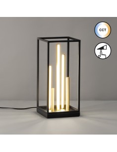 Lampe de table LED Grid noire sable avec détails dorés et LED intégrée 2