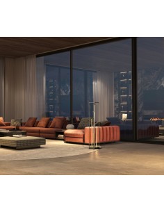 Lampadaire LED Grid noir sable avec détails dorés et LED intégrée 2