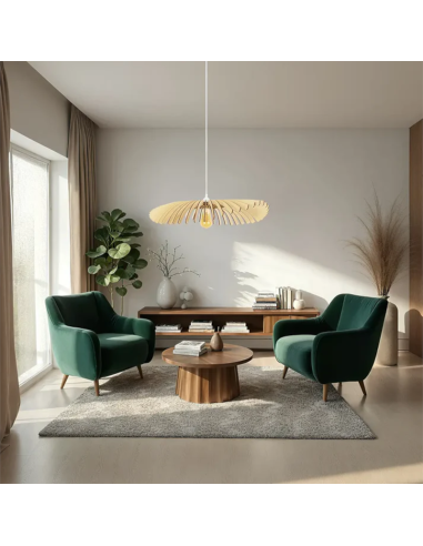 Suspension en bois Diam. 60 cm 1xE27 12 W - Atelier Loupiote - Cygne