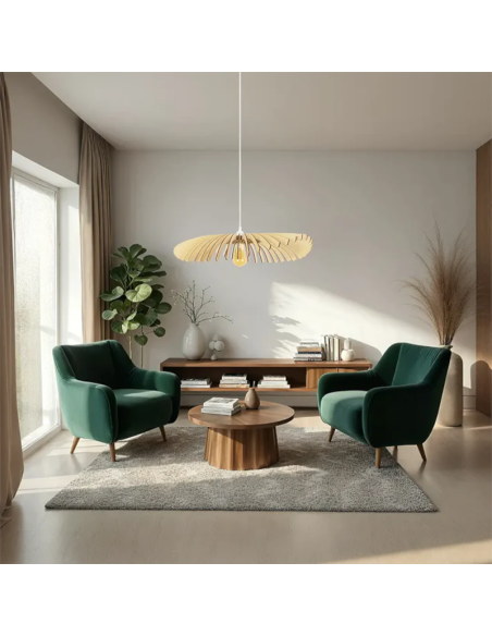 Suspension en bois Diam. 100 cm 1xE27 12 W - Atelier Loupiote - Cygne