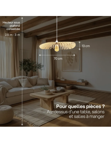 Suspension en bois Diam. 100 cm 1xE27 12 W - Atelier Loupiote - Cygne