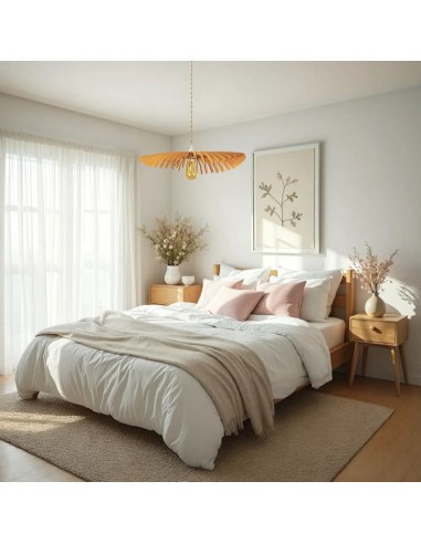 Suspension en chêne Diam. 60 cm 1xE27 12 W - Atelier Loupiote - Cygne