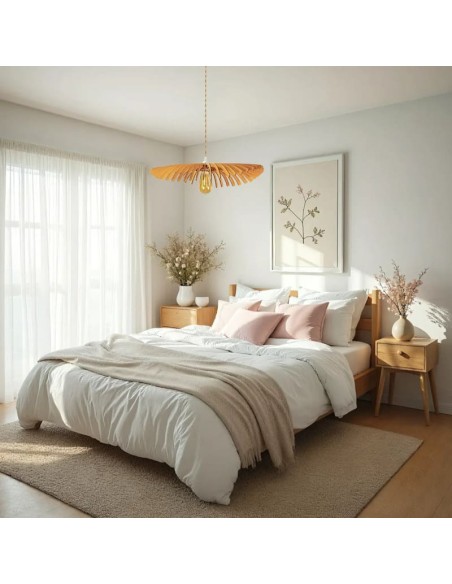 Suspension en chêne Diam. 60 cm 1xE27 12 W - Atelier Loupiote - Cygne