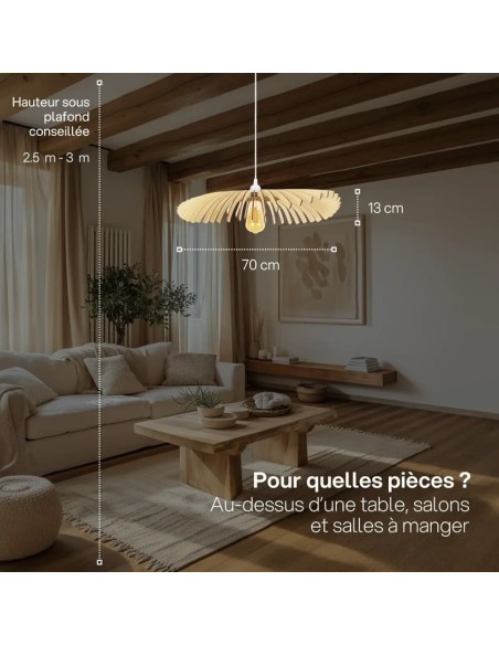 Suspension finition chêne Diam. 100 cm 1xE27 12 W - Atelier Loupiote - Cygne