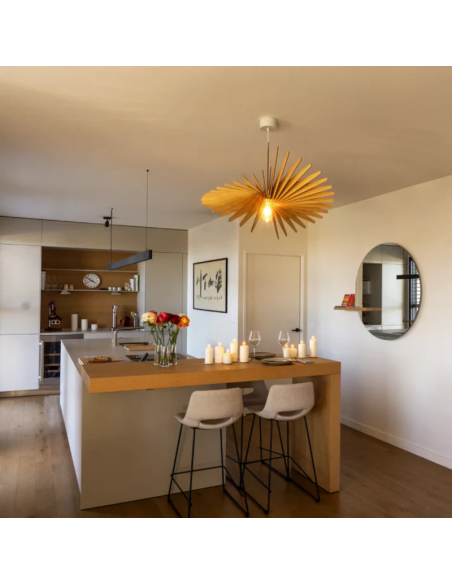 Suspension finition chêne Diam. 80 cm  1xE27 12 W- Atelier Loupiote - Albatros