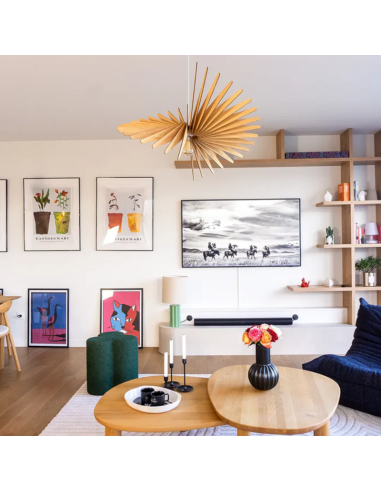 Suspension finition chêne Diam. 80 cm  1xE27 12 W- Atelier Loupiote - Albatros