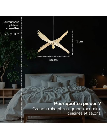 Suspension finition chêne Diam. 80 cm  1xE27 12 W- Atelier Loupiote - Albatros