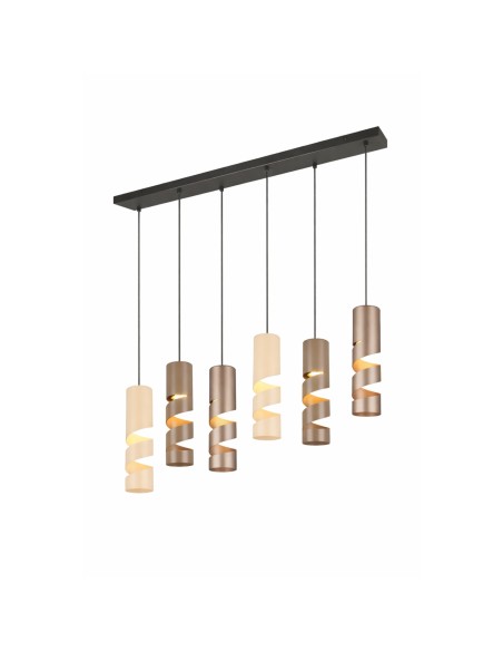 Suspension Stream 6 lumières design tire-bouchon multicolore