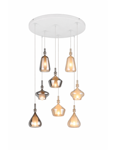 Suspension Aldea 8 lumières E14 design moderne blanc mat