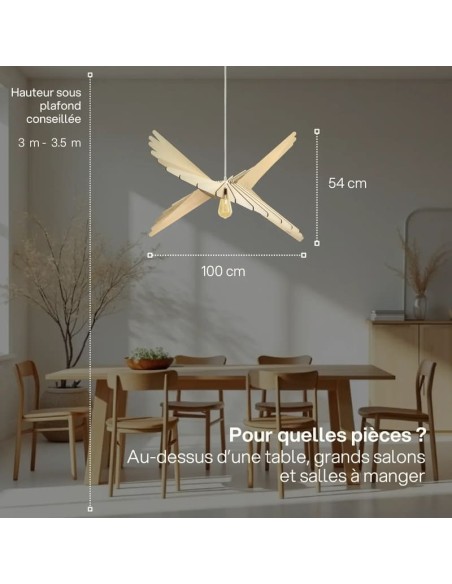 Suspension finition chêne Diam. 100 cm  1xE27 12 W- Atelier Loupiote - Albatros