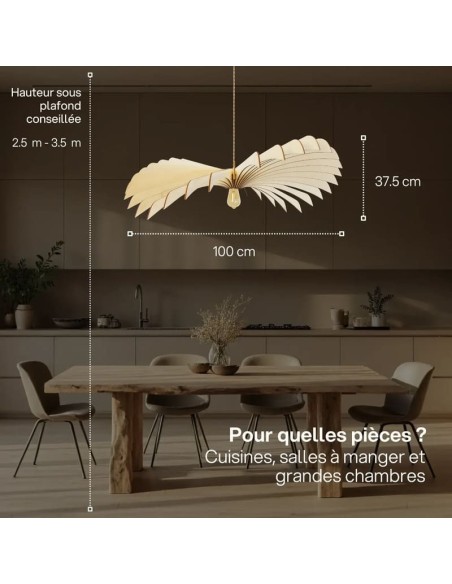 Suspension Led bois Clair Diam. 100 cm 1xE27 12 W - Atelier Loupiote - Aigle