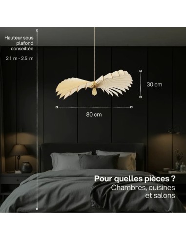 Suspension Led bois finition chêne Diam. 80 cm 1xE27 12 W - Atelier Loupiote - Aigle