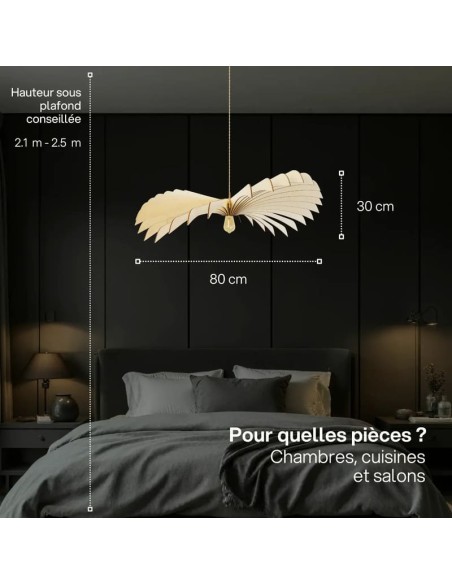 Suspension Led bois finition chêne Diam. 80 cm 1xE27 12 W - Atelier Loupiote - Aigle