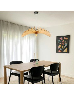 Suspension bois teinté chêne Diam. 120 cm 1xE27 12 W - Atelier Loupiote - Aigle 2