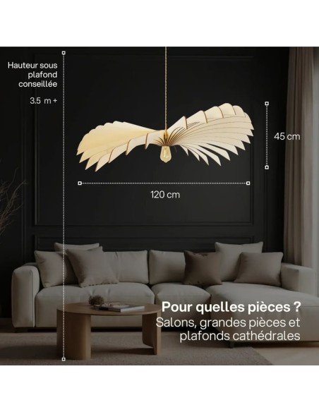 Suspension bois teinté chêne Diam. 120 cm 1xE27 12 W - Atelier Loupiote - Aigle