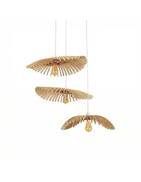 Suspension en bois teinté chêne E27 12 W - Atelier Loupiote - Cygne Trio