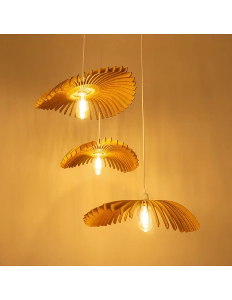 Suspension en bois teinté chêne E27 12 W - Atelier Loupiote - Cygne Trio