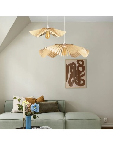 Suspension Led bois Clair Diam. 50 cm 1xE27 12 W - Atelier Loupiote - Rose