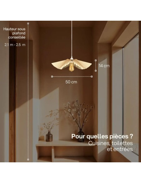Suspension Led bois Clair Diam. 50 cm 1xE27 12 W - Atelier Loupiote - Rose