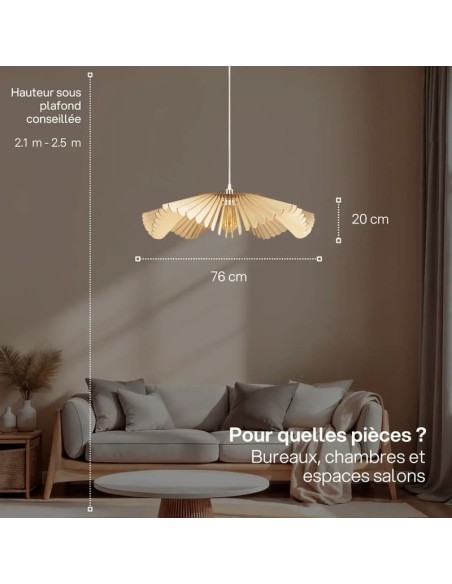 Suspension Led bois Clair Diam. 76 cm 1xE27 12 W - Atelier Loupiote - Rose