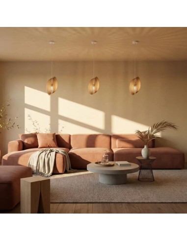 Suspension en bois teinté chêne Diam. 21 cm 1xE27 12 W - Atelier Loupiote - Assia