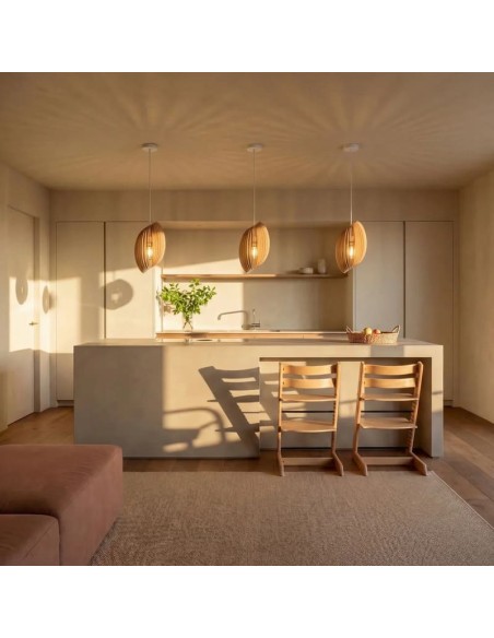 Suspension en bois teinté chêne Diam. 21 cm 1xE27 12 W - Atelier Loupiote - Assia