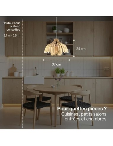 Suspension en bois clair Diam. 37 cm 1xE27 12 W - Atelier Loupiote - Tullia