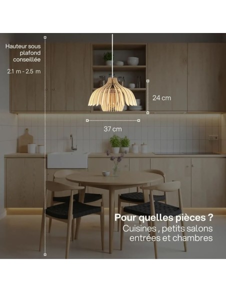 Suspension en bois clair Diam. 37 cm 1xE27 12 W - Atelier Loupiote - Tullia