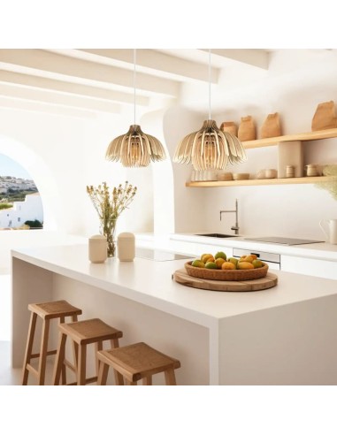 Suspension en bois clair Diam. 37 cm 1xE27 12 W - Atelier Loupiote - Tullia