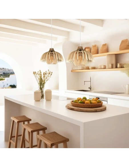 Suspension en bois clair Diam. 37 cm 1xE27 12 W - Atelier Loupiote - Tullia